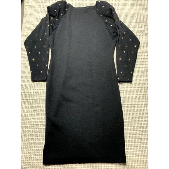Vintage Marshall Fields Private Collection Womens S Black Fitted Wool Dress - Picture 2 of 6